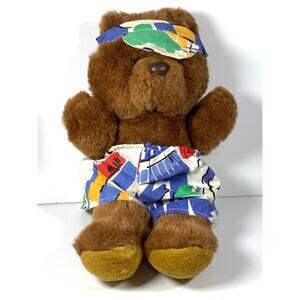 VTG Summer Beach Bear Stuffed Animal Plush 14" Swim Trunks Hat MTY International